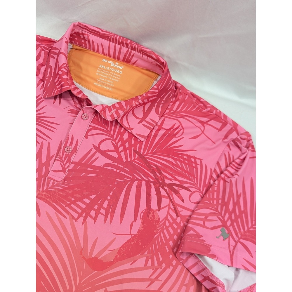 New No Tags Birdie Bound Bright Neon Pink Orange Tropical Golf Polo 2XL Pullover